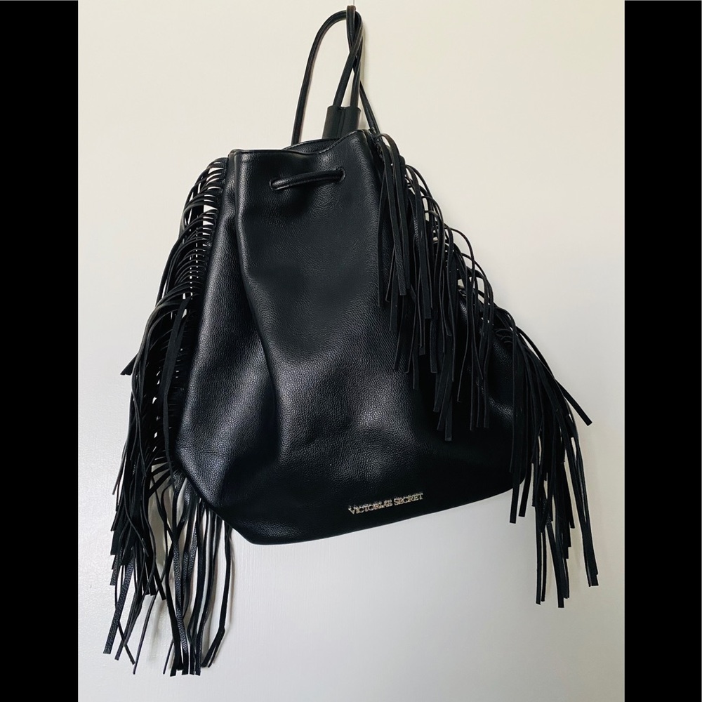 Black faux leather, Victoria’s Secret tote